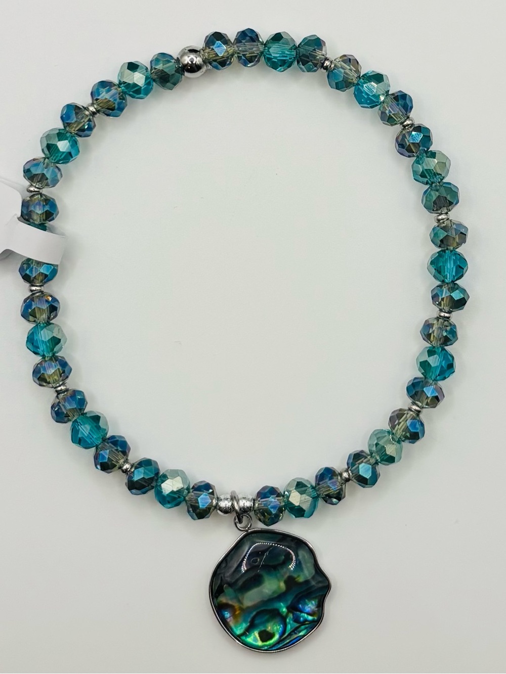 *ANKLET* S.Steel Abalone & AB Teal Blue Green Crystal Stretchy Anklet - Picture 3 of 7